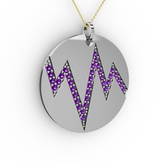 Groove Kolye - Ametist 8 ayar beyaz altın kolye (40 cm altın rolo zincir) #1mt175w