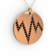 Siyah zirkon 925 ayar rose altın kaplama gümüş kolye (40 cm altın rolo zincir)