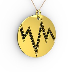 Siyah zirkon 18 ayar altın kolye (40 cm gümüş rolo zincir)