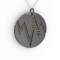 Groove Kolye - Dumanlı kuvars 925 ayar siyah rodyum kaplama gümüş kolye (40 cm gümüş rolo zincir) #37pcnb