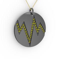 Groove Kolye - Peridot 925 ayar siyah rodyum kaplama gümüş kolye (40 cm altın rolo zincir) #3qm9pp