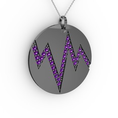 Groove Kolye - Ametist 925 ayar siyah rodyum kaplama gümüş kolye (40 cm gümüş rolo zincir) #6kqfyl