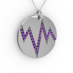 Groove Kolye - Ametist 18 ayar beyaz altın kolye (40 cm beyaz altın rolo zincir) #7ljvdz