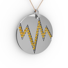 Groove Kolye - Sitrin 8 ayar beyaz altın kolye (40 cm rose altın rolo zincir) #8726xs