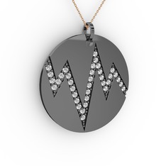 Groove Kolye - Beyaz zirkon 925 ayar siyah rodyum kaplama gümüş kolye (40 cm rose altın rolo zincir) #9ocj11