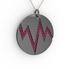 Groove Kolye - Rodolit garnet 925 ayar siyah rodyum kaplama gümüş kolye (40 cm rose altın rolo zincir) #d8vsuu