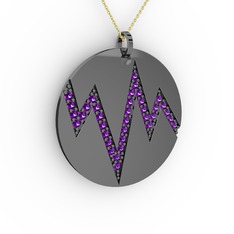 Groove Kolye - Ametist 925 ayar siyah rodyum kaplama gümüş kolye (40 cm altın rolo zincir) #fwyg9r