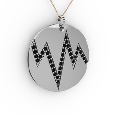 Groove Kolye - Siyah zirkon 8 ayar beyaz altın kolye (40 cm rose altın rolo zincir) #ic724m