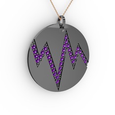 Groove Kolye - Ametist 925 ayar siyah rodyum kaplama gümüş kolye (40 cm rose altın rolo zincir) #qadymm