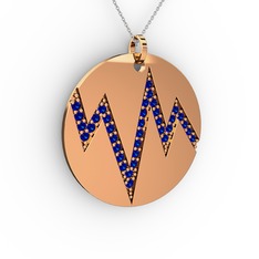 Lab safir 925 ayar rose altın kaplama gümüş kolye (40 cm beyaz altın rolo zincir)