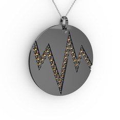 Groove Kolye - Dumanlı kuvars 925 ayar siyah rodyum kaplama gümüş kolye (40 cm gümüş rolo zincir) #s1uhae