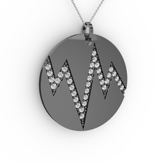 Groove Kolye - Pırlanta 925 ayar siyah rodyum kaplama gümüş kolye (0.54 karat, 40 cm beyaz altın rolo zincir) #v7seom