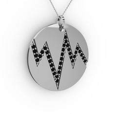 Siyah zirkon 8 ayar beyaz altın kolye (40 cm gümüş rolo zincir)