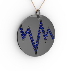 Lab safir 925 ayar siyah rodyum kaplama gümüş kolye (40 cm gümüş rolo zincir)