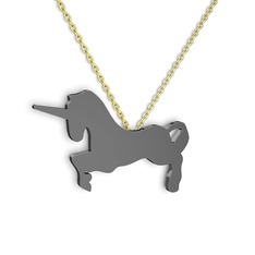 925 ayar siyah rodyum kaplama gümüş kolye (40 cm altın rolo zincir)