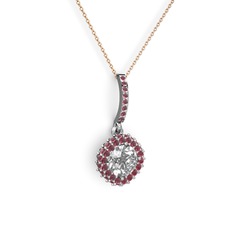 Sivana Kolye - Beyaz zirkon ve kök yakut 18 ayar beyaz altın kolye (40 cm rose altın rolo zincir) #105v3id