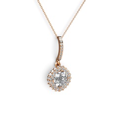 Swarovski ve pırlanta 14 ayar rose altın kolye (0.76 karat, 40 cm rose altın rolo zincir)