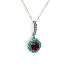 Sivana Kolye - Garnet ve kök zümrüt 18 ayar beyaz altın kolye (40 cm gümüş rolo zincir) #1124ta5
