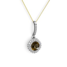 Dumanlı kuvars ve pırlanta 925 ayar gümüş kolye (0.76 karat, 40 cm gümüş rolo zincir)