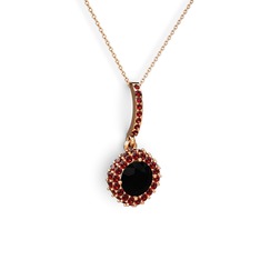Sivana Kolye - Siyah zirkon ve garnet 14 ayar rose altın kolye (40 cm gümüş rolo zincir) #119etne