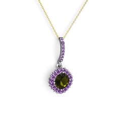 Peridot ve ametist 18 ayar beyaz altın kolye (40 cm altın rolo zincir)