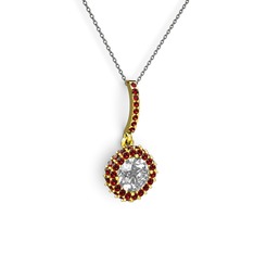 Beyaz zirkon ve garnet 8 ayar altın kolye (40 cm gümüş rolo zincir)