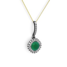 Sivana Kolye - Kök zümrüt ve swarovski 925 ayar siyah rodyum kaplama gümüş kolye (40 cm gümüş rolo zincir) #12iflje