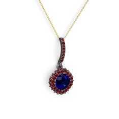Sivana Kolye - Lab safir ve garnet 925 ayar siyah rodyum kaplama gümüş kolye (40 cm altın rolo zincir) #13en1s
