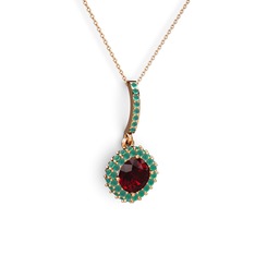 Sivana Kolye - Garnet ve kök zümrüt 14 ayar rose altın kolye (40 cm rose altın rolo zincir) #13jmfis