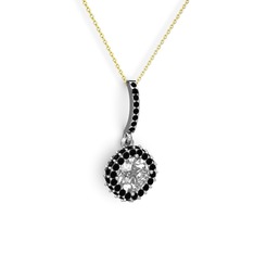 Swarovski ve siyah zirkon 14 ayar beyaz altın kolye (40 cm altın rolo zincir)