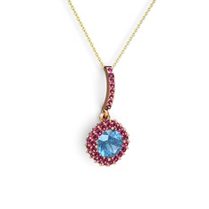 Sivana Kolye - Akuamarin ve rodolit garnet 8 ayar rose altın kolye (40 cm altın rolo zincir) #144qa4p