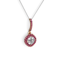 Beyaz zirkon ve rodolit garnet 18 ayar rose altın kolye (40 cm beyaz altın rolo zincir)