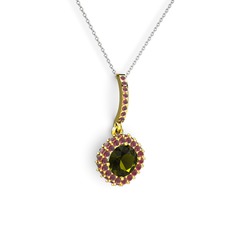 Peridot ve kök yakut 18 ayar altın kolye (40 cm beyaz altın rolo zincir)