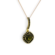 Peridot ve siyah zirkon 18 ayar altın kolye (40 cm rose altın rolo zincir)