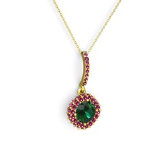 Sivana Kolye - Yeşil kuvars ve rodolit garnet 18 ayar altın kolye (40 cm altın rolo zincir) #16kckdq