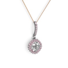 Sivana Kolye - Beyaz zirkon ve pembe kuvars 18 ayar beyaz altın kolye (40 cm rose altın rolo zincir) #16ku8iw