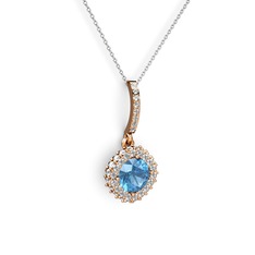 Sivana Kolye - Akuamarin ve swarovski 18 ayar rose altın kolye (40 cm gümüş rolo zincir) #173irwj