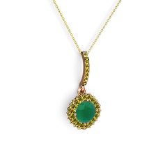 Sivana Kolye - Kök zümrüt ve peridot 18 ayar rose altın kolye (40 cm altın rolo zincir) #17iap4u