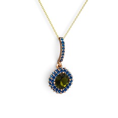 Peridot ve lab safir 18 ayar rose altın kolye (40 cm altın rolo zincir)