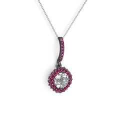 Sivana Kolye - Beyaz zirkon ve rodolit garnet 925 ayar siyah rodyum kaplama gümüş kolye (40 cm beyaz altın rolo zincir) #181pz88