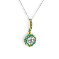 Sivana Kolye - Swarovski ve kök zümrüt 14 ayar altın kolye (40 cm gümüş rolo zincir) #184satd