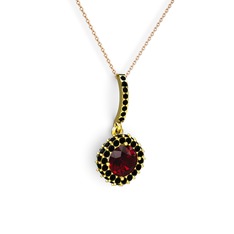 Sivana Kolye - Garnet ve siyah zirkon 18 ayar altın kolye (40 cm rose altın rolo zincir) #18bc4j8