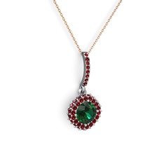 Yeşil kuvars ve garnet 14 ayar beyaz altın kolye (40 cm gümüş rolo zincir)