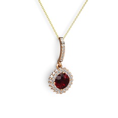 Sivana Kolye - Garnet ve pırlanta 8 ayar rose altın kolye (0.76 karat, 40 cm altın rolo zincir) #19akjef