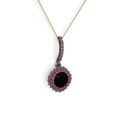 Sivana Kolye - Siyah zirkon ve kök yakut 925 ayar siyah rodyum kaplama gümüş kolye (40 cm rose altın rolo zincir) #19ccex9
