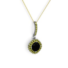 Siyah zirkon ve peridot 14 ayar beyaz altın kolye (40 cm altın rolo zincir)