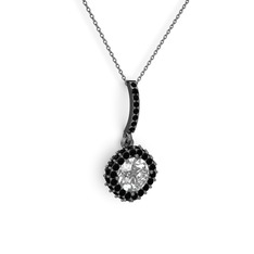 Sivana Kolye - Beyaz zirkon ve siyah zirkon 925 ayar siyah rodyum kaplama gümüş kolye (40 cm gümüş rolo zincir) #1a4swhc