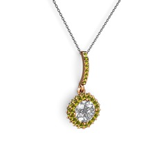 Sivana Kolye - Beyaz zirkon ve peridot 8 ayar rose altın kolye (40 cm gümüş rolo zincir) #1a4xl79