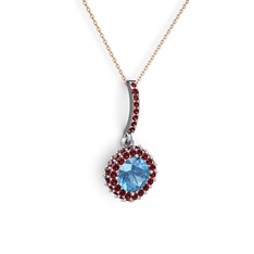 Akuamarin ve garnet 18 ayar beyaz altın kolye (40 cm rose altın rolo zincir)
