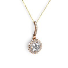 Sivana Kolye - Beyaz zirkon ve pırlanta 8 ayar rose altın kolye (0.76 karat, 40 cm gümüş rolo zincir) #1amlanl